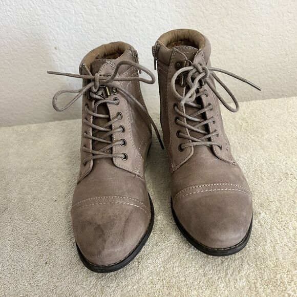 White Mountain Womens Size 7.5M Suede Ankle Boots Trenton Brown Lace Up W/Zipper - Picture 2 of 10
